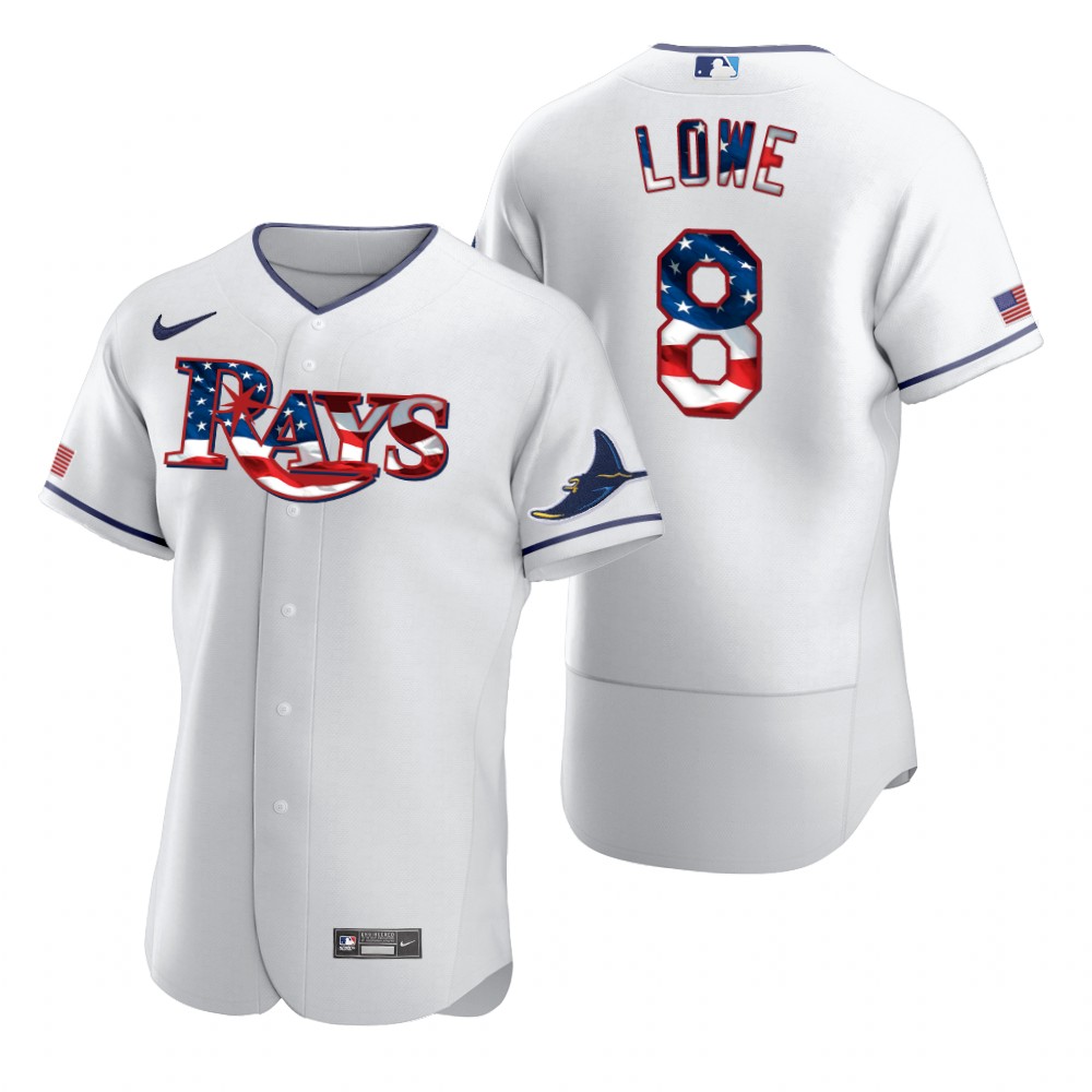 Tampa Bay Rays #8 Brandon Lowe Men Nike White Fluttering USA Flag Limited Edition Authentic MLB Jersey->mlb hats->Sports Caps